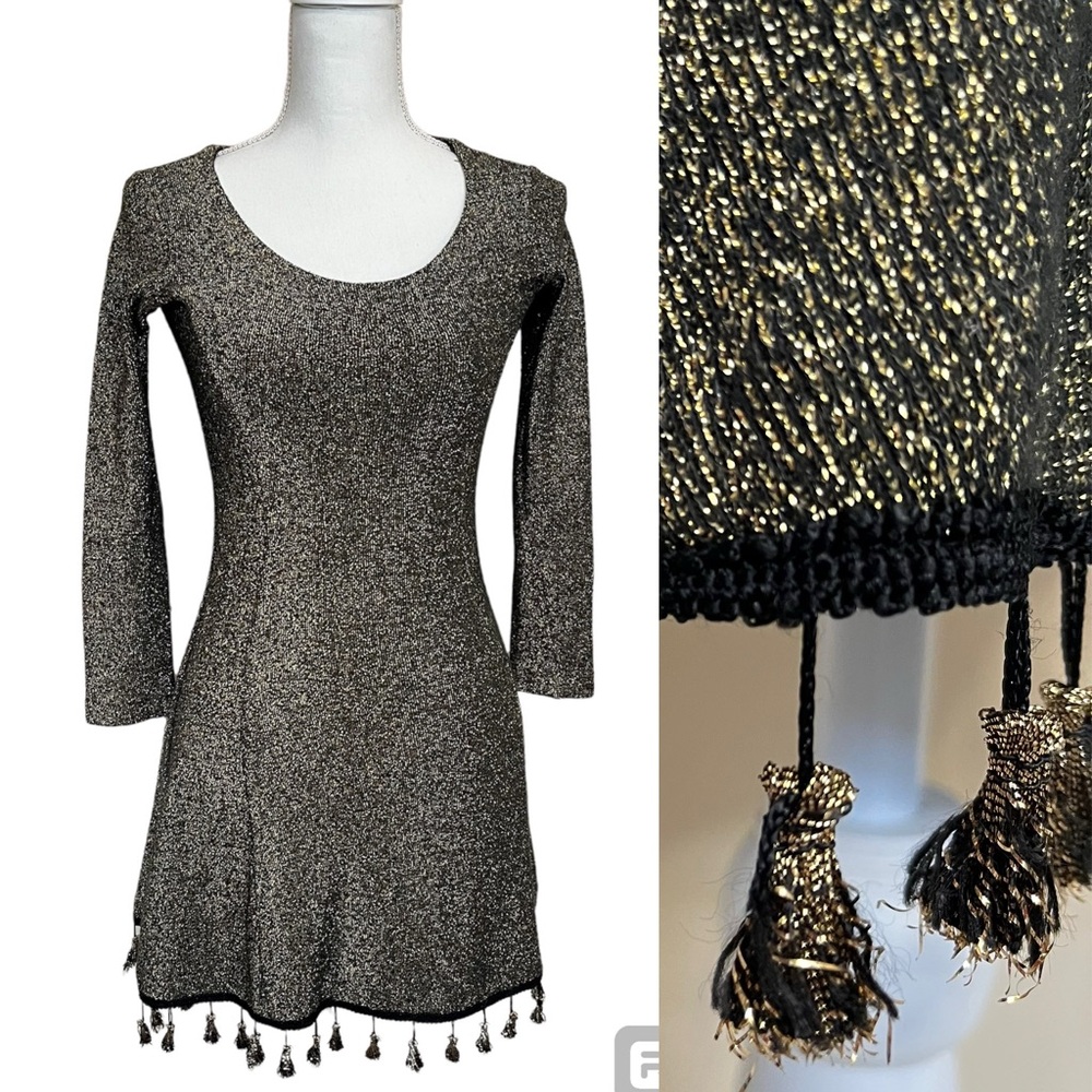 Vintage Betsey Johnson Luxe Gold Metallic Long Sleeve Mini Dress - Made In 🇺🇸